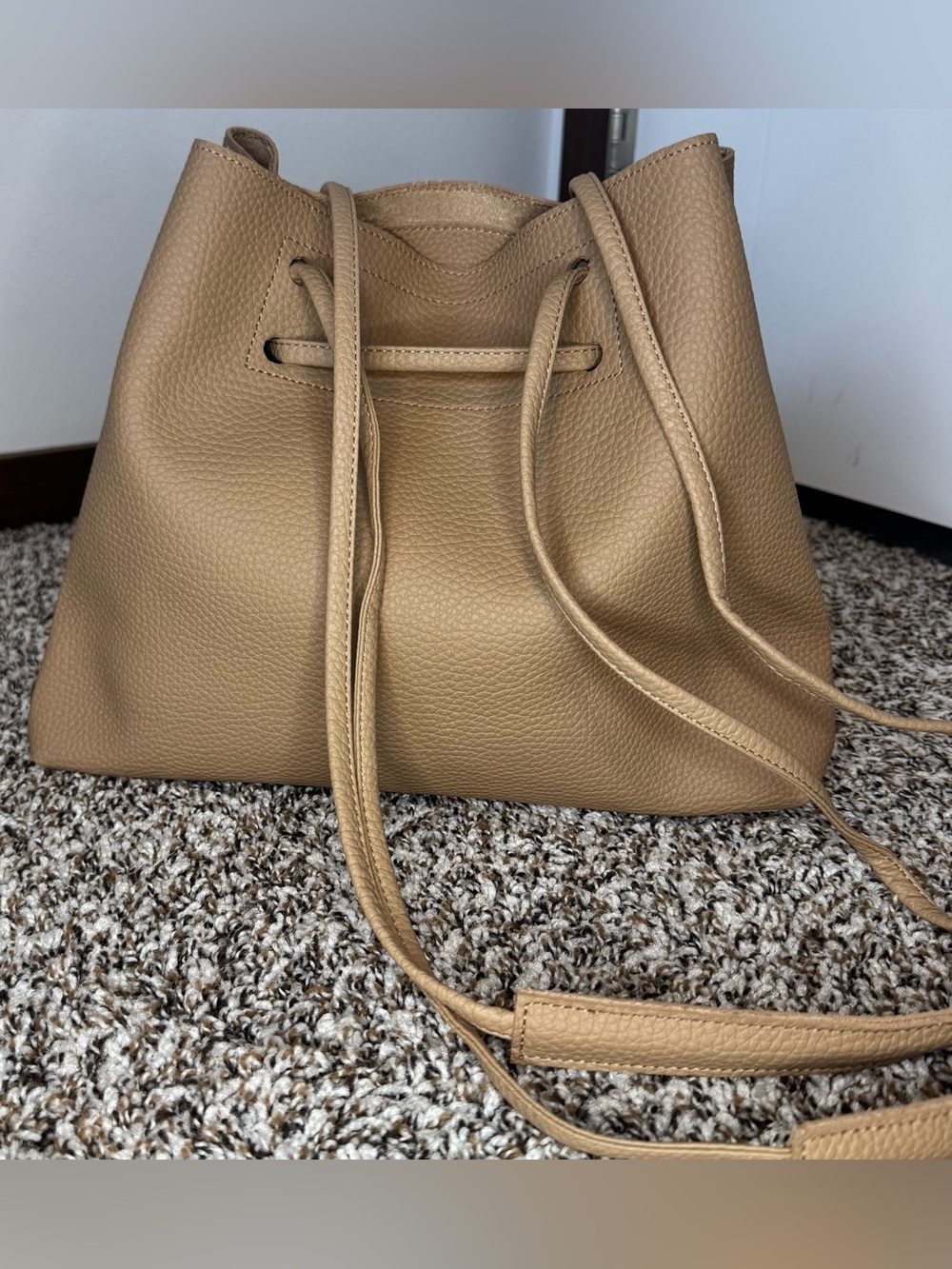 8 Other Reasons Beige Pebbled Faux Leather Tote Bag Minimalist Shoulder Purse - Picture 1 of 13